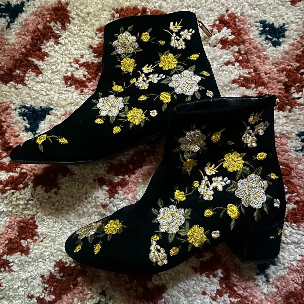 Topshop Floral Embroidered Black Boots
